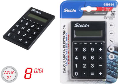Decopatent - Rekenmachine Calculator - Werkt op Batterij en Zonneenergie - Handige Pocket Size rekenmachines - Afm: 7x11.5x0.5CM - Rekenmachine Geschikt voor School en Bedrijf - Calculator 8 Cijfers - Kleur: Zwart