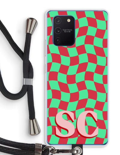 Gepersonaliseerd - Case Company® - Hoesje met koord geschikt voor Samsung Galaxy Note 10 Lite hoesje met Koord - Grid Monogram - Telefoonhoesje met Zwart Koord - Bescherming aan alle Kanten en Over de Schermrand