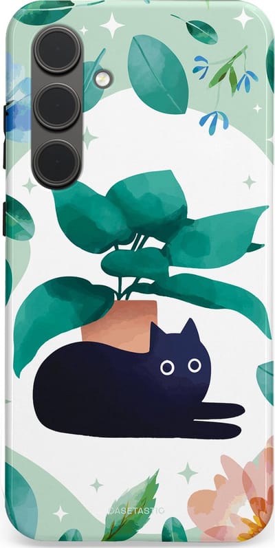 Casetastic hoesje geschikt voor Samsung Galaxy S24 Plus - Dubbellaagse bescherming - Plantenkat - Fashion Case - Lichtgrijs Turquoise Wit Mintgroen