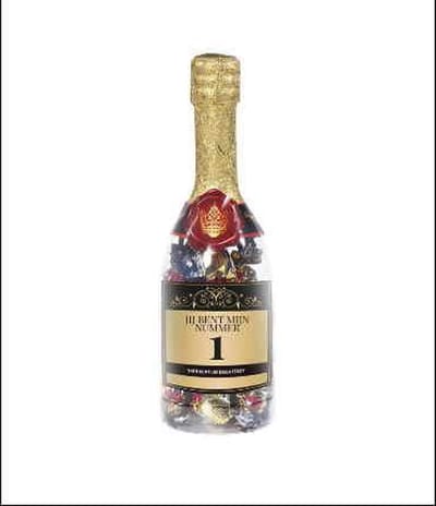 Drop - Champagnefles - Jij bent mijn nummer 1- Gevuld met Drop - In cadeauverpakking met gekleurd lint