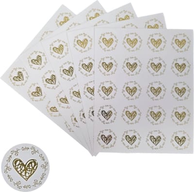 200x Transparante Stickers Op Vel - 32mm - Hart Krans Goud - Serie 6 - Sluitsticker - Sluitzegel - Cadeau Sticker - Hartje Goud - 200 Stuks