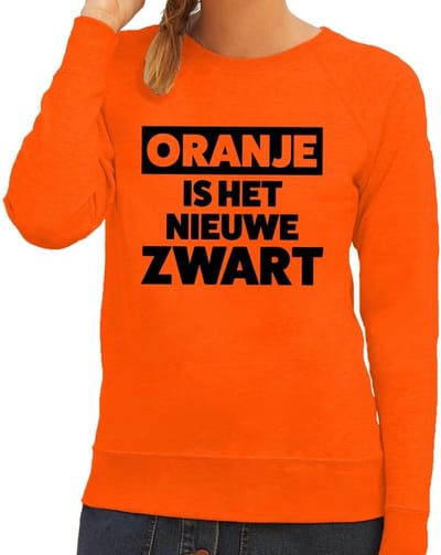 Oranje tekst sweater Oranje is het nieuwe zwart voor dames - Koningsdag kleding S