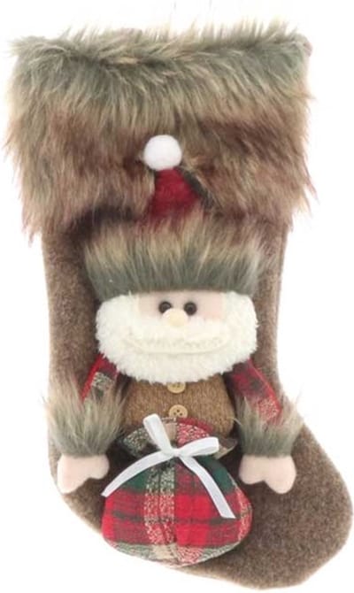Luxe 3D Kerstsok | Stocking Vidar 17x34cm brown santa