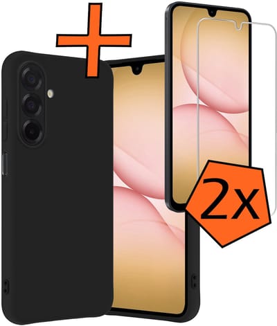 Hoes - Met 2x Screenprotector - Geschikt voor Samsung Galaxy A17 - Sterk & Shockproof - Back Cover - Siliconen Case - Telefoon Hoes - Zwart