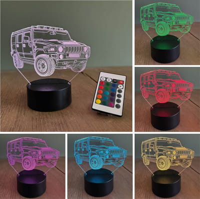 Klarigo® Nachtlamp – 3D LED Lamp Illusie – 16 Kleuren – Hummer Bureaulamp – Humvee - Auto - Leger - Auto - Sfeerlamp – Nachtlampje Kinderen – Creative lamp - Afstandsbediening