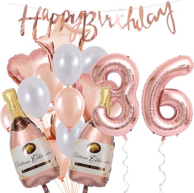 36 Jaar Verjaardag Cijferballon 36 - Feestpakket Snoes Ballonnen Pop The Bottles - Rose White Versiering
