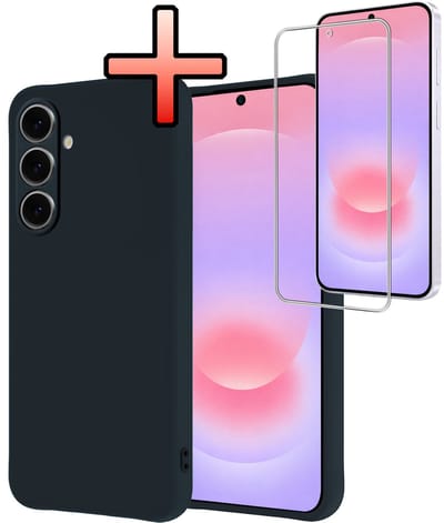 Hoesje - Met Screenprotector - Geschikt voor Samsung Galaxy A37 - Sterk & Shockproof - Back Cover - Siliconen Case - Telefoon Hoes - Donkerblauw
