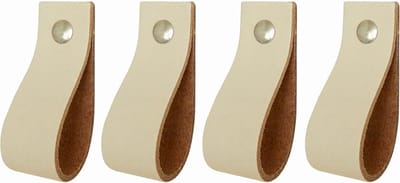 Handles and more - 4x Leren handgrepen - lusjes - Creme - XS (12,6cm) - incl. 3 kleuren schroefjes (handgreepjes - leren greepjes - leren lusjes)
