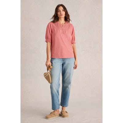 White Stuff Blair Broderie Neck Top Mid Pink Maat: 10 | Blouses Outlet | Dames | Roze