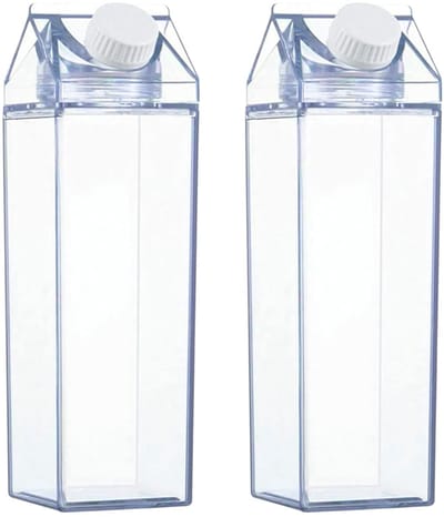 Ynkkvre - Melkpak waterfles - Waterfles - Melkfles - 2 stuks - 500 ml - Transparant acryl - Met lekvrij deksel en afneembare bodem - Voor melk, sap, water en thee
