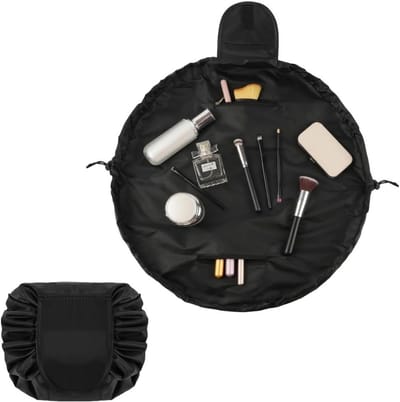 Lay Flat Drawstring Make-up Tas - Grote Capaciteit Reistassen voor Cosmetica, Handige en Snelle Opbergtas met Kleine Pouch voor Dagelijks Gebruik