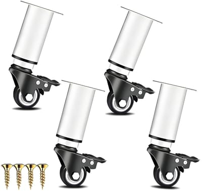 Cosensi- Meubelpoten Set van 4 - Verstelbare Hoogte 18-24 cm - Zwenkwielen - Draaibare Wielen - Meubelvoet voor Tafels/Kasten/Banken - Witte Afwerking - Meubelwielen