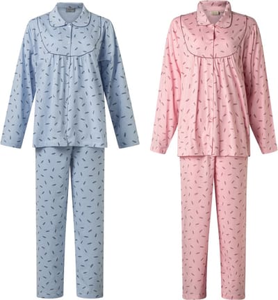 Lunatex - 2 klassieke dames pyjama's - blauw en roze - maat S