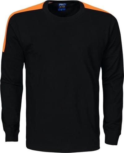 ProJob 2020 T-SHIRT LANGE MOUWEN MET FLUO INZETSTUKKEN 642020 - Zwart/Geel - 4XL