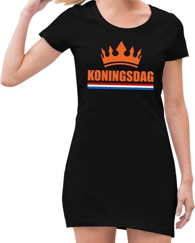 Zwart Koningsdag kroon jurkje dames - Zwart Koningsdag kleding S