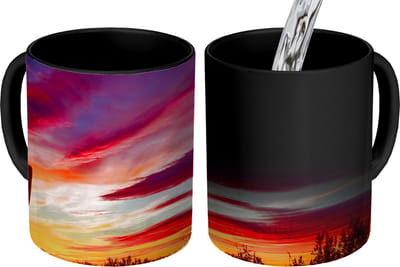 Magische Mok - Foto op Warmte Mokken - Koffiemok - Cactus - Lucht - Zonsondergang - Paars - Roze - Magic Mok - Beker - 350 ML - Theemok