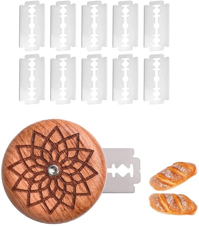 Dailygoods - Brood snijmes - Deegmes voor thuisbakker - 10 verwisselbare messen - Zilver - Baguettemes voor brooddeeg - Ideaal voor broodbakken - Hand...