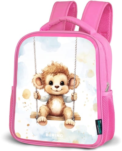 NoBoringSuitcases.com® - Rugzak roze - Schooltas meisjes - Schommelend aapje van waterverf - Kinder rugtas meisje - Boekentas kind - Kinderrugzak voor school - Schoolrugzak