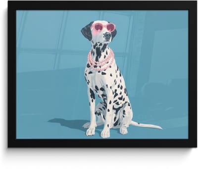 Poster in lijst - Fotolijst 40x30 cm - Posters - Dalmatiër - Zonnebril - Blauw - Posterlijst zwart - Decoratie - Wanddecoratie woonkamer - Muurdecoratie slaapkamer