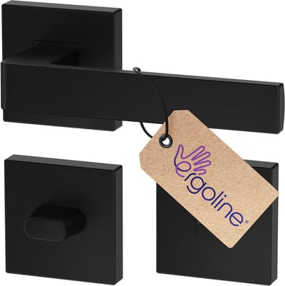 Zwarte Deurbeslag ERGO, Deurbeslag set Binnendeur, Deurklink Set, Deurklink Op Vierkante Rozet met WC-rozet/badkamer, Mat Zwart, Deurkruk, Incl. Bevestigingsmateriaal - Terugslagveer