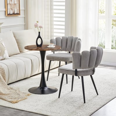 MODENUIT Tafel- en Stoelenset 60 cm - Ronde Tafel Met 2 Stoelen - Voor Eetkamer - MDF, Stof En Metaal - Lichtgrijs