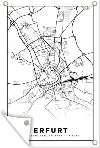 Muurdecoratie Plattegrond - Erfurt - Kaart - Stadskaart - 120x180 cm - Tuinposter - Tuindoek