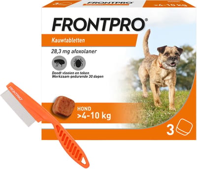 FRONTPRO M - Vlooien en Teken Hond Tablet - 4 tot 10 kg - 3 Tabletten - Inclusief Vlooienkam