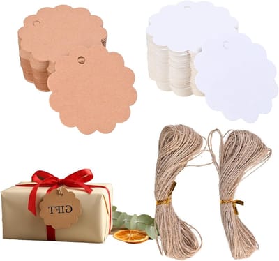 Set van 200 Kraft Papieren Cadeaukaarten, Witte Papieren Labels voor Geschenken, Ronde Labels met Touw voor Feestdagen en Creatieve DIY Projecten
