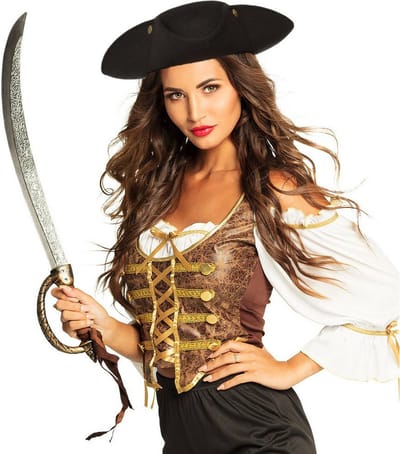 Boland Carnaval verkleed piratenhoed - zwart - met piratenzwaard van 68 cm - Piraten thema accessiores - dames/heren