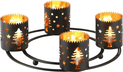 Dekoratief | Tafelstuk 'Silent Night', zwart/goud, metaal, 29x29x8cm | A248209