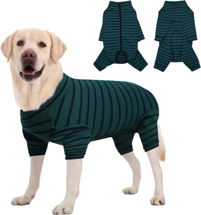 Hond Bodysuit na Chirurgie, Ademend Anti-Lik, Wondbescherming, Zacht Eendelig met Rits voor Kleine en Middelgrote Honden (Pine Green, S)