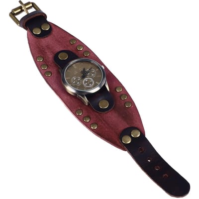 Leren Armband Horloge Vintage Klinknagels Casual Modieus Leer Kwarts Horloge voor Mannen Vrouwen brown