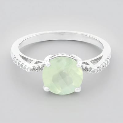 Cavill - 925 Sterling Zilveren Ring met 1,69 ct Australische Prehniet & 12 Witte Topazen - Elegant Dames Sieraad Maat 17