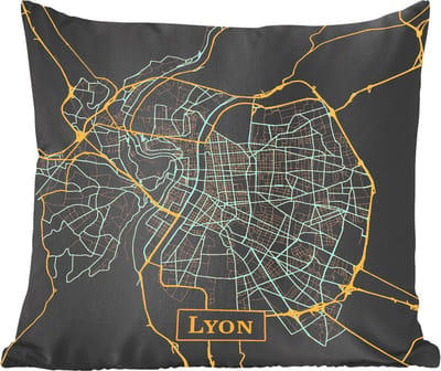 Sierkussens - Kussentjes Woonkamer - 60x60 cm - Kaart - Lyon - Goud - Zwart