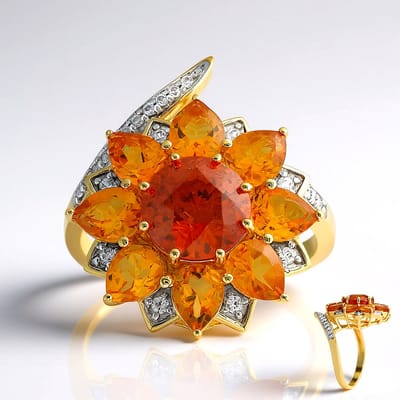 Cavill - Damesring 18K Goud Verguld - 925 Sterling Zilver - 2,36 ct Spaanse Sphaleriet & 1,97 ct Citrien Druppel - Elegante Edelsteenring met Zirkonia