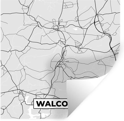 Muurstickers - Sticker Folie - Kaart – Plattegrond – Stadskaart – Walcourt – België – Zwart Wit - 100x100 cm - Plakfolie - Muurstickers Kinderkamer - Zelfklevend Behang XXL - Zelfklevend behangpapier - Stickerfolie