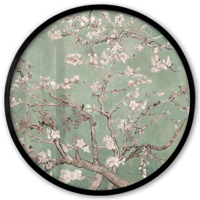 Poster in lijst Rond - Fotolijst 40x40 cm - Posters - Amandelbloesem - Kunst - Van Gogh - Groen - Ronde posterlijst zwart - Decoratie - Wanddecoratie woonkamer - Muurdecoratie slaapkamer