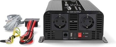 Nedis Auto Omvormer 1000W – 24V / 230V – 2x Stopcontact + USB-A & USB-C – Zuivere Sinusgolf – Schroefaansluiting – Spanningsomvormer