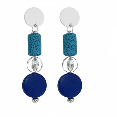 Clip oorbellen- blauw- Lava- hout- zilverkleur-geen gaatje- Charme Bijoux