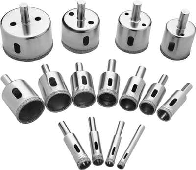 Ynkkvre – 15 Stuks Diamant Boor Set – Glasboren met Diamantcoating van Koolstofstaal – Tegelboren, Holle Boren en Gatzaag Borens – Complete Set voor Glas en Tegels