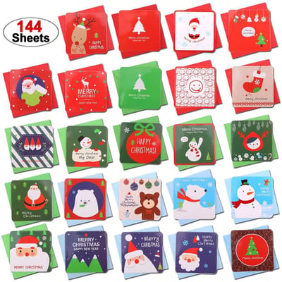 Dailygoods- Kerstkaarten Set van 144 - Mini Kerstkaarten - Blanco voor Kerstgroeten - 24 Unieke Motieven - Inclusief Enveloppen - 6,9 x 6,9 cm - Wenskaarten