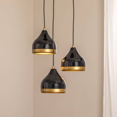 Opviq Hanglamp Yildo, 3-lamps, zwart/goud, rond, Ø37 cm
