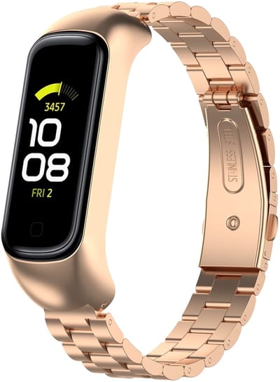 By Qubix - Compatible Samsung bandje - Stalen schakelband - Rosé goud - Geschikt voor Samsung Galaxy Fit 2
