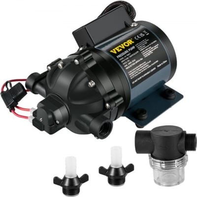 VEVOR Dekwas Pomp, 12V 20A 60PSI Druk Waterpomp, 20 L/min Was Sproeipomp, Maximaal 10 Voet Lift Waterdruk Membraanpomp met EPDM-klep, Universele Zoutwaterzeef & Binnen-/Buitendraad voor Boten Aquaria