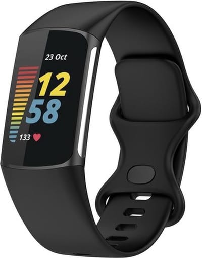 By Qubix - Compatible Fitbit bandje - Geschikt voor Fitbit Charge 5 - Fitbit Charge 6 Sportbandje met dubbele lus - Zwart - Maat: S - Horlogeband - smartwatchbandje