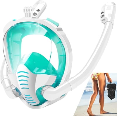 180° Panoramisch Duikmasker Serie - Dubbel Luchtpijp Systeem - Droge Top Technologie - Volledig Gezicht Bedekking - Voor Snorkelen & Freediving - Witgroen