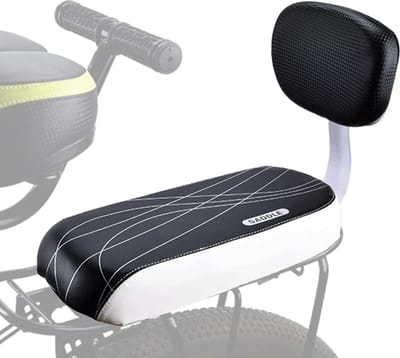 Fietsachterstoel, Gestoffeerde zadel met rugleuning, voor peuters, kinderen, vrienden, leren bekleding, voor bevestiging aan de bagagedrager (icycle seat)