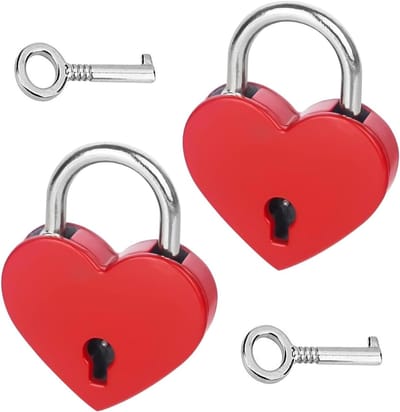 Mini decoratieve hangslotjes in hartvorm met sleutels - Rood, 3.2 x 2.5 cm, perfect voor liefdevolle cadeaus en versieringen