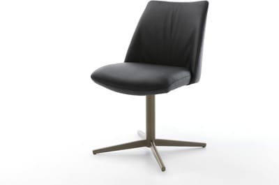 Eetkamerstoel Elso-Flex kruispoot afwerking met titanium echt leer zwart 360° draaibaar pocketveer kern