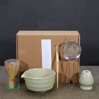 Matcha-klopperset - 5-delige Matcha-set - Inclusief Kom, Klopper, Bamboelepel, Lepelhouder En Zeef - Geschikt Voor Liefhebbers - Matcha Green
